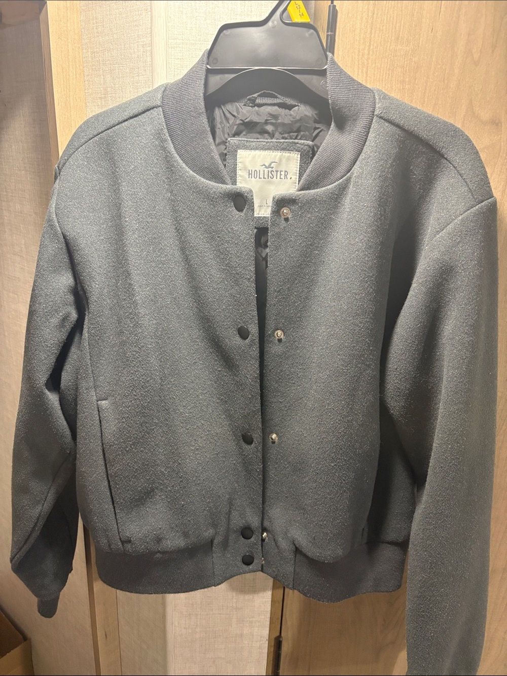 Hollister Women's Dark Gray Snap-Front Bomber Jacket